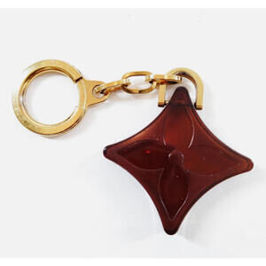 Louis Vuitton Monogram Flower Key chain Bag Charm Brown Gold Ring Fleur LV